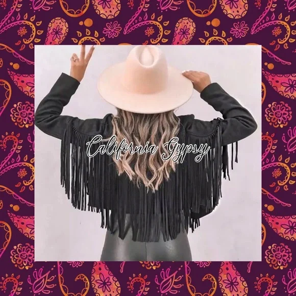 Black Fringe Suede Jacket - Picture 1 of 13